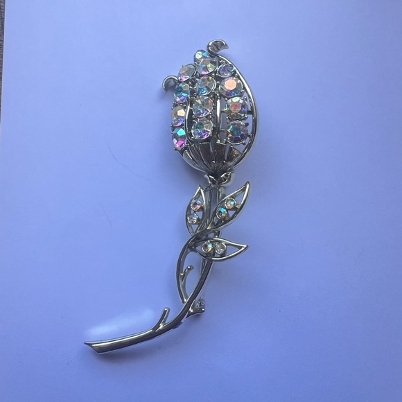 Coro Jewelry - Vintage Coro Aurora Borealis Large Flower Long Stem Tulip Brooch
